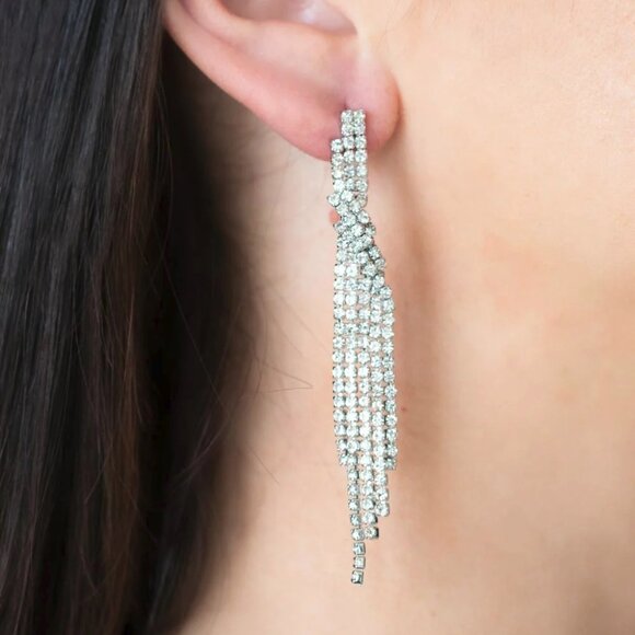 Paparazzi Jewelry Accessories - Cosmic Candescence - White Earrings - Vintage - Picture 3 of 4